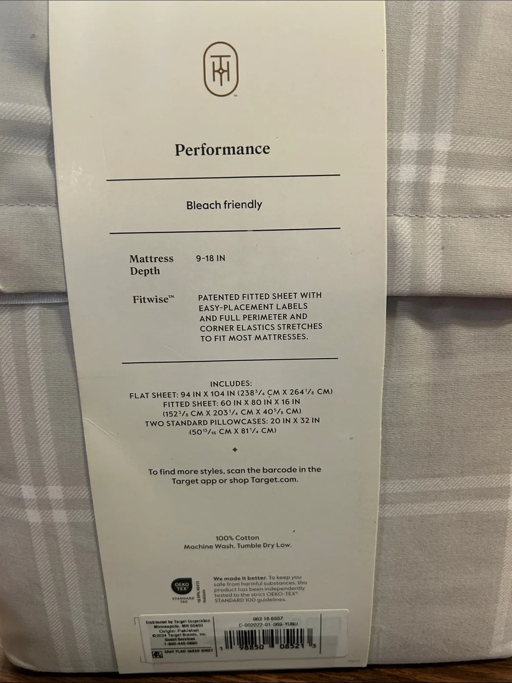 Threshold Light Gray Plaid Queen Sheet Set